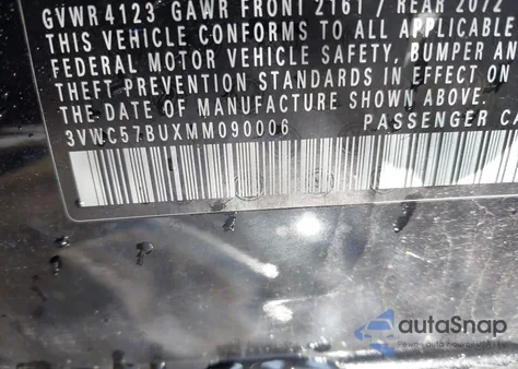 2021 Volkswagen Jetta 1.4T R-Line/1.4T S/1.4T Se z USA, uszkodzony, nr VIN 3VWC57BUXMM090006
